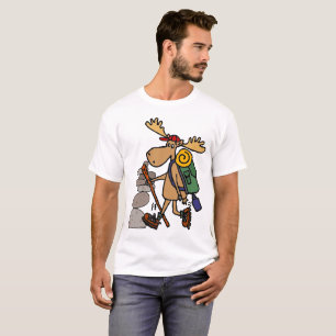Funny Moose Hiking with Cairn Cartoon T-Shirt