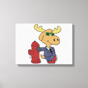 Funny Moose in blue suit choose background colou Canvas Print