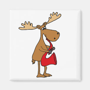Funny Moose is Playing Red Saxophone Art Magnet