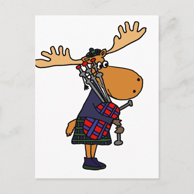 Funny Moose Playing Bagpipes Art Postcard (Front)