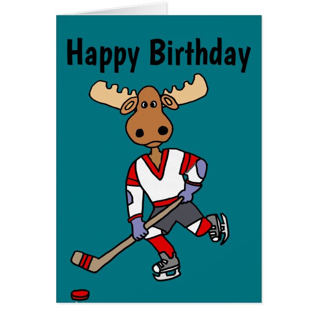 Funny Moose Playing Ice Hockey Cartoon (Front)