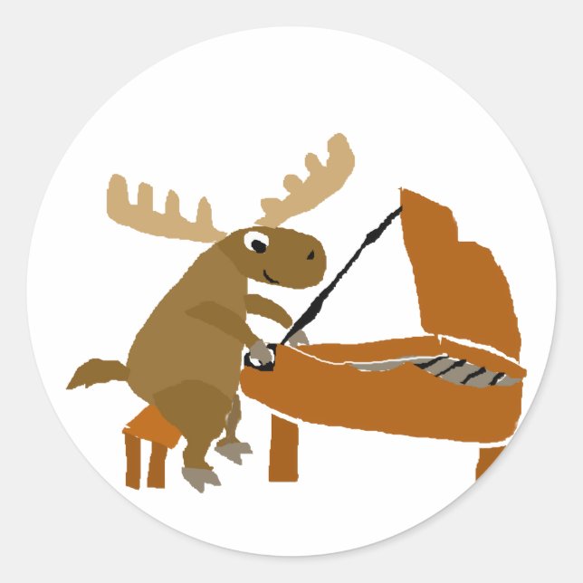 Funny Moose Playing Piano Original Art Classic Round Sticker (Front)