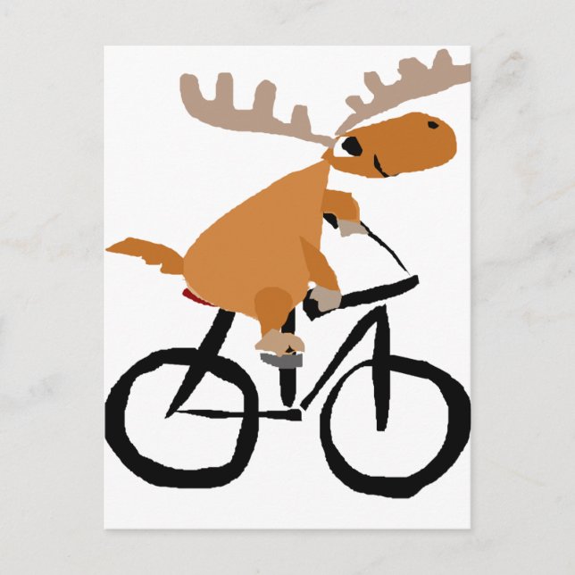 Funny Moose Riding Bicycle original art Postcard (Front)