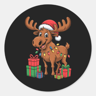 Funny Moose Santa Hat Animals Lovers Ugly Christma Classic Round Sticker