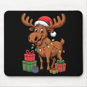Funny Moose Santa Hat Animals Lovers Ugly Christma Mouse Pad