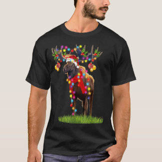 Funny Moose Santa Hat Reindeer Christmas Lights Xm T-Shirt