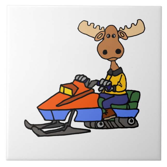 Funny Moose Snowmobiling Tile (Front)