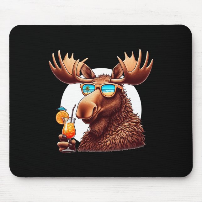 Funny Moose Summer Vacation Sungles Mens Womens Mo Mouse Pad (Front)