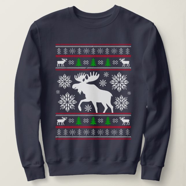 FUNNY MOOSE UGLY XMAS SWEATER CHRISTMAS (Design Front)