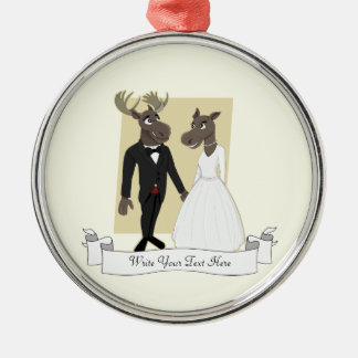 Funny Moose Wedding Cartoon Metal Tree Decoration