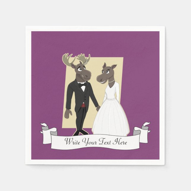 Funny Moose Wedding Cartoon Napkin (Front)