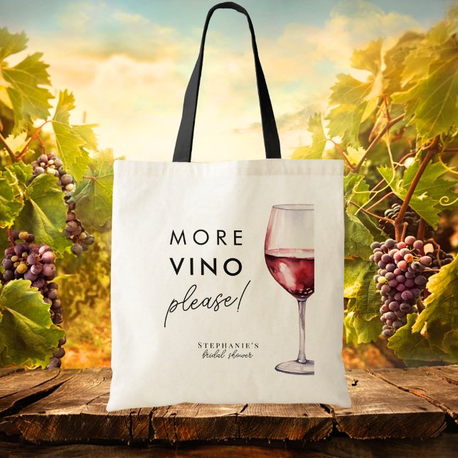 Funny More Vino Please Wine Themed Bridal Shower Tote Bag (Creator Uploaded)