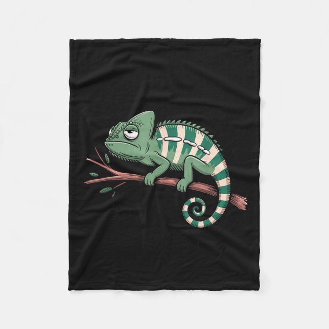 Funny Morning Person Coffee Lover Chameleon  Fleece Blanket (Front)