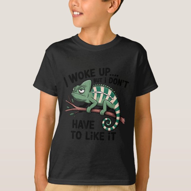 Funny Morning Person Coffee Lover Chameleon  T-Shirt (Front)