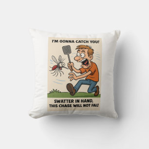 Funny Mosquito Cartoon Bug Chase with Swatter Cushion