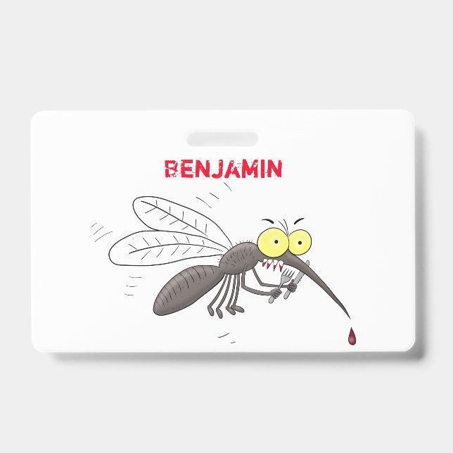 Funny mosquito insect cartoon illustration ID badge (Front)