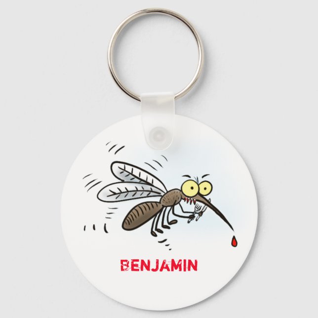 Funny mosquito insect cartoon illustration key ring (Front)