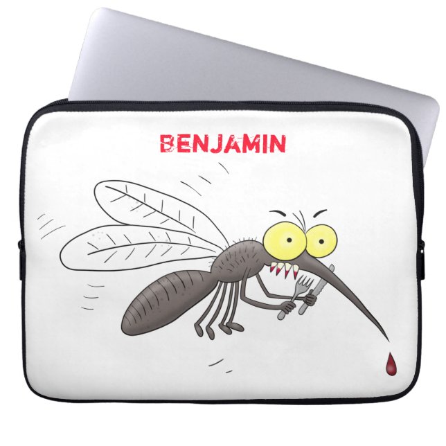 Funny mosquito insect cartoon illustration laptop sleeve (Front)