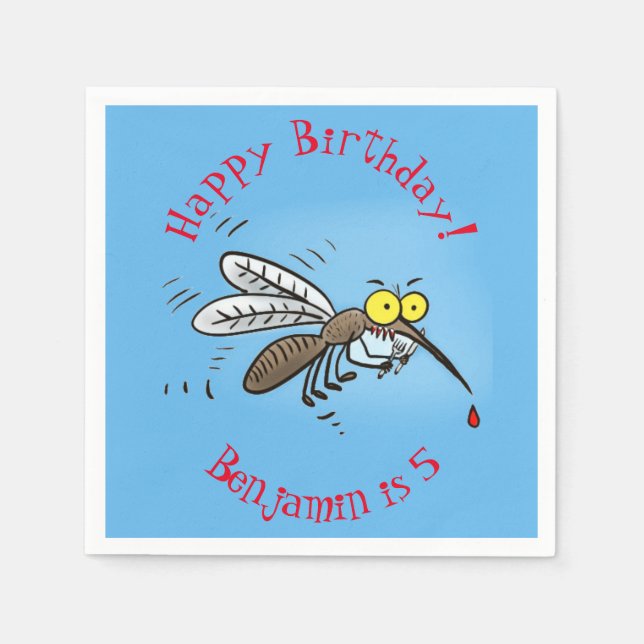 Funny mosquito insect cartoon illustration napkin (Front)