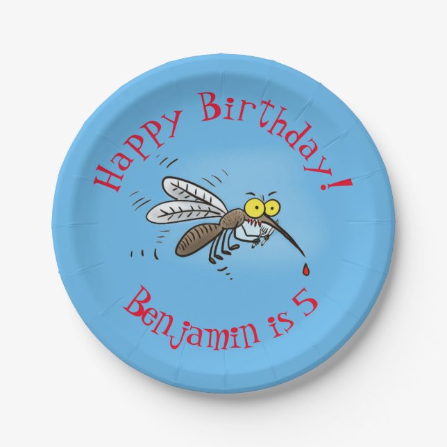 Funny mosquito insect cartoon illustration paper plate (Front)