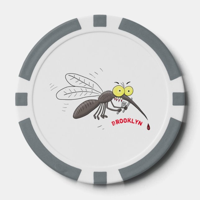 Funny mosquito insect cartoon illustration poker chips (Front)
