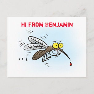 Funny mosquito insect cartoon illustration postcard