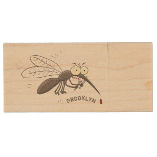 Funny mosquito insect cartoon illustration wood USB flash drive