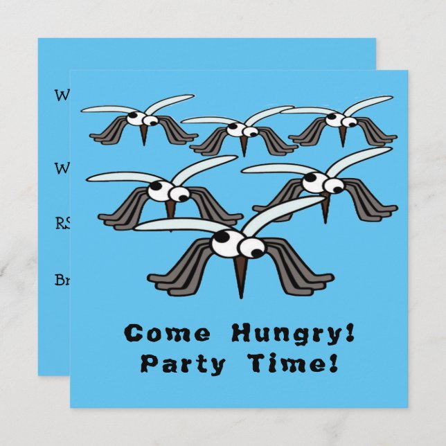 Funny Mosquitoes Come Hungry Summer BBQ Party Time Invitation (Front/Back)