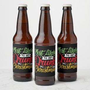 funny most likely drunk Christmas party Beer Bottle Label