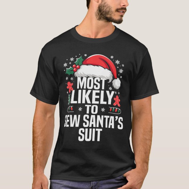 Funny Most Likely To Christmas Family Pajama Match T-Shirt (Front)