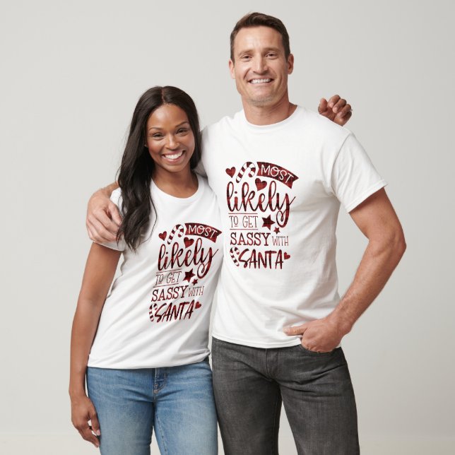 Funny Most Likely To Get Sassy With Santa Plaid T-Shirt (Unisex)