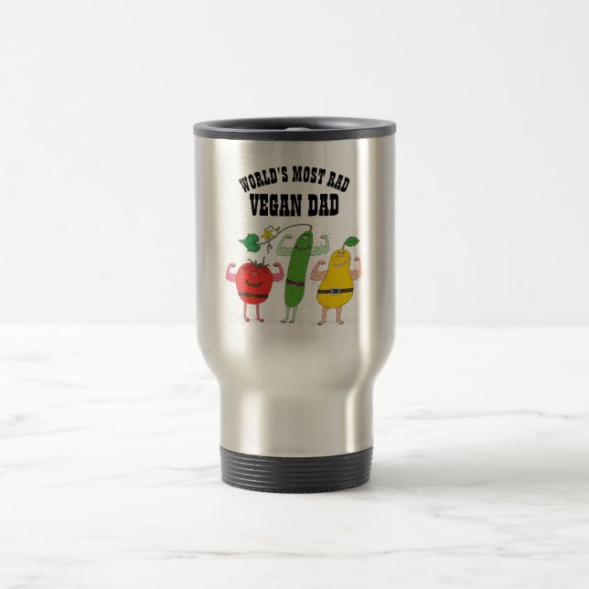 Funny Most RAD VEGAN DAD Vegetables Flexing Muscle Travel Mug (Center)