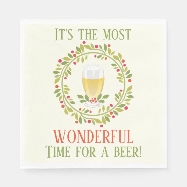 Funny Most Wonderful Time For A Beer Christmas Napkin (Front)