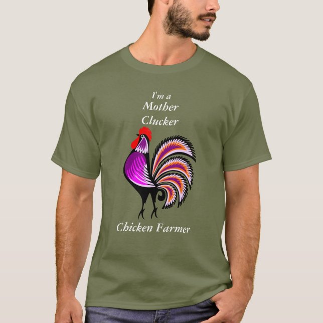 Funny Mother Clucker Chicken Farmer Purple Hen T-Shirt (Front)