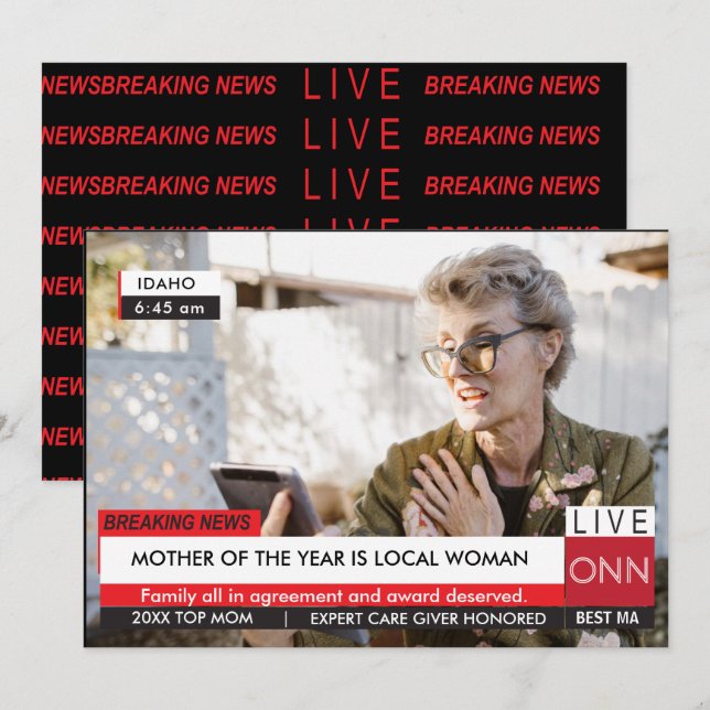 Funny Mother’s Day 🎉 Fake TV News Card  (Front/Back)