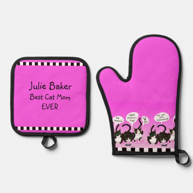 Funny Mother’s Day from Cats – Best Cat Mum  Oven Mitt & Pot Holder Set (Front)