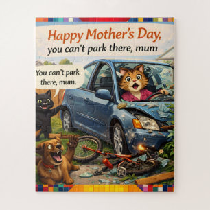 Funny Mother's Day jigsaw puzzle cat dog car crash