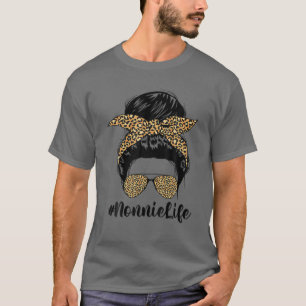 Funny Mother's Day Nonnie Life Messy Bun Leopard M T-Shirt