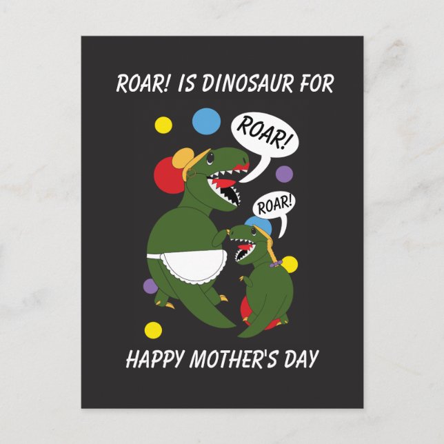 Funny Mothers Day Roar Dinosaur Personalise Postcard (Front)