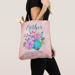 FUNNY MOTHERS Quote with Watercolor Floral   PEACH Tote Bag