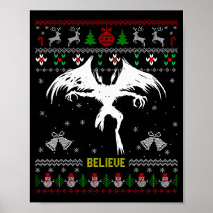 Funny Mothman Ugly Christmas Sweater Believe Crypt Poster