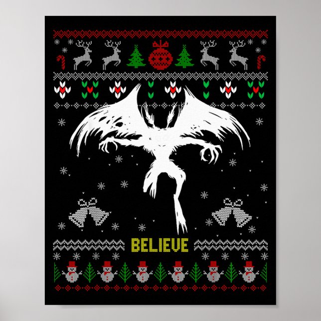 Funny Mothman Ugly Christmas Sweater Believe Crypt Poster (Front)