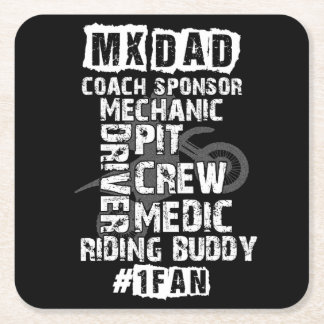 Funny Motocross MX Dad #1 Fan Dirt Bike Coach Square Paper Coaster