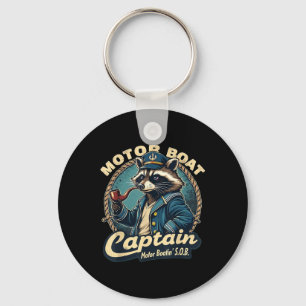 Funny Motor Boat Captain Nautical Racoon Meme Cos Key Ring