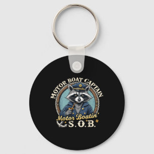 Funny Motor Boat Captain Nautical Racoon Meme Gra Key Ring
