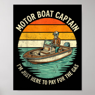 Funny motor boat captain skeleton lake life graphi poster