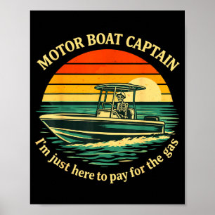 Funny motor boat captain skeleton lake life graphi poster
