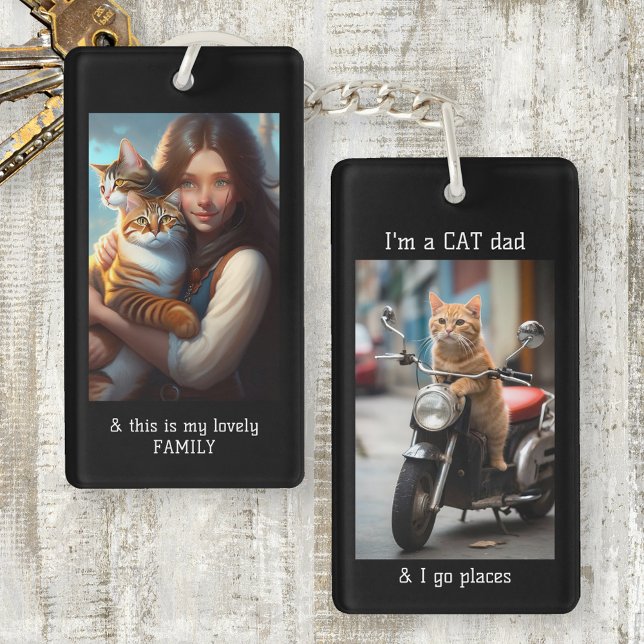 Funny Motor Cat Dad Photo Key Ring (Creator Uploaded)