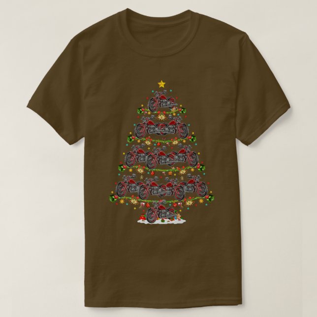 Funny Motorbike Xmas Lighting Santa Motorbike Chri T-Shirt (Design Front)