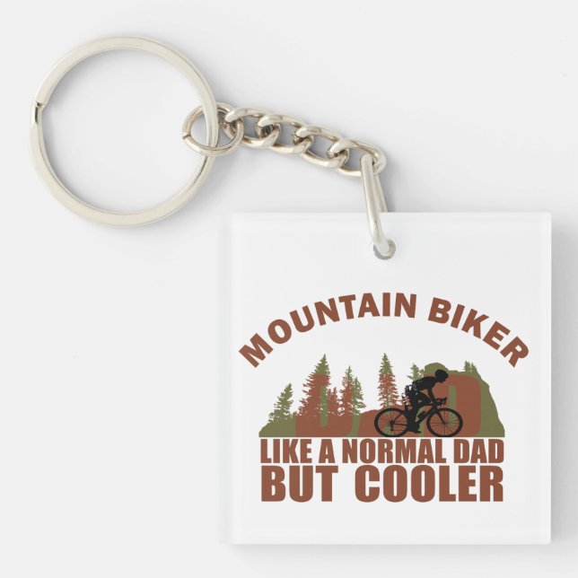 Funny Mountain Biking Dad Key Ring (Front)